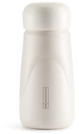 Miquelrius - Botella isotérmica, Medida Ø70 x 175 mm, Capacidad 350 ml, Cierre hermético de rosca, Botella de acero inoxidable libre BPA, Color Blanco