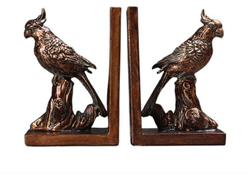 1 Paar amerikanische Papageien-Buchstützen, dekorativer Vogel-Buchständer, rustikale Desktop-Buchstützen, Tierstatuen-Buchstützen, rutschfeste Desktop-Buchstütze, Vintage-Harz-Buchstützen