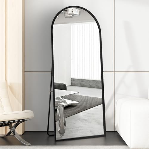 AUFHELLEN Bogenspiegel Ganzkörperspiegel 180x80cm, Gewölbter Standspiegel | Schwarz Rahmen aus Aluminiumlegierung, Gehärtetes Glas, Stehend, Lehnend oder Wandmontage für Schlafzimmer Wohnzimmer Flur