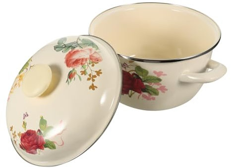 ABOOFAN Marmite En Émail Rétro - Casserole Vintage Avec Couvercle Double Poignée Idéale Pour Les Soupes Et Les Pâtes