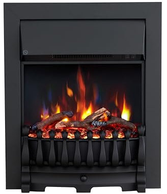 FLAMEKO Verona 16’’ Fireplace Insert, 2000W Heater, Black Trim, Blenheim Fret, 9 Colour Flame Effect, Remote Control
