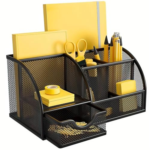 Sinoba Schreibtisch Organizer Stiftehalter 7 Fächer Mesh Metall Desktop Büro Organizer mit Stifte Organizer Stifteköcher Schwarz…