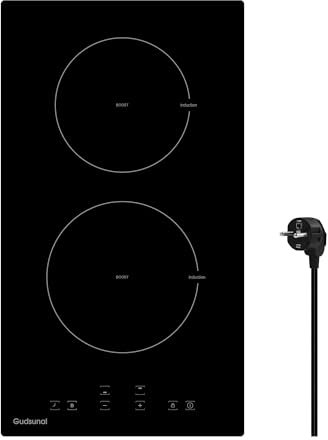 Gudsunal - Placa de inducción con 2 luces empotrables, 3600 W, calefacción de baja potencia, Booster, 9 niveles de potencia, temporizador, apagado automático, bloqueo de seguridad infantil, detector