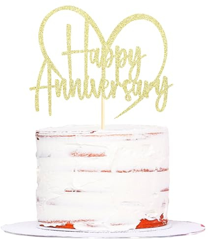 Sumerk 1 PC Happy Anniversary Cake Topper Wedding Cake Toppers Decorations Anniversary Party Decoration Gold