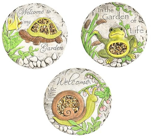 Elitix Trittsteine für Garten 3 Hübsche Gartensteine ​​für den Garten, Große Dekorative Betonsteine ​​mit Muster, Rasenakzente für den Hofweg, Um Freunde Willkommen zu Heißen(Color:Animals kit)