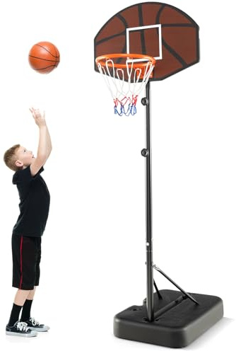 COSTWAY Canestro da Basket Portatile e Regolabile in Altezza da 172 a 200 CM, Canestro da Basket per Bambini da Esterno ed Interno con Tabellone Antiproiettile e Base Stabile Riempibile