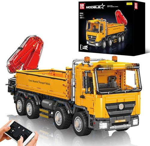 Mould King 17050 Technik Kran LKW Bausteine Modell, 4012 Teile Technologie Pneumatischer Kranwagen Modellbauklötze Kit, Pneumatische Krane Spielzeug Bausatz mit Fernbedienung und App Doppelsteuerung