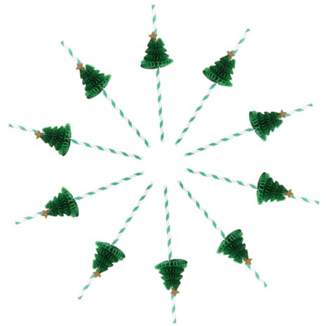 Garneck Weihnachts-strohhalme 10 Stück Weihnachtsbaum-muster Papier-trinkhalme Für Weihnachtsfeier-zubehör
