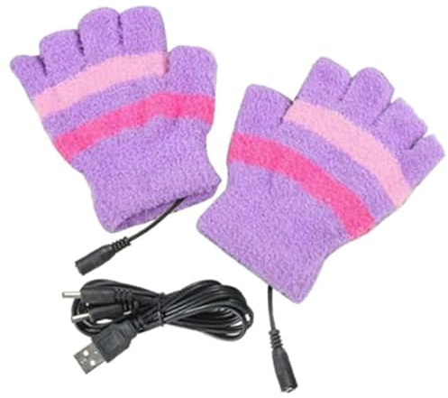 THINCAN Gants chauffants d'hiver sans doigts - Alimenté par USB - Peluche épaisse et moelleuse - Couleurs contrastées - Rayures - Chauffe-mains électriques