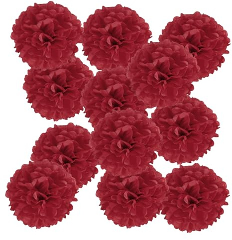 PATIKIL 12 Stück Seidenpapier Pompons Deko Rostrot 200 x 200 mm | Pompons Dekoration, für Geburtstagsdeko Party Deko Hochzeitsdeko Gartenparty Babyparty