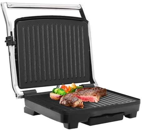 Elektrische Tischgrills Kontaktgrill, Griddle,Antihaftbeschichteten Einstellbare Temperatur 100-250 ℃/ 212-482 ℉,für Steak, Sandwiches, Gegrilltes Fleisch