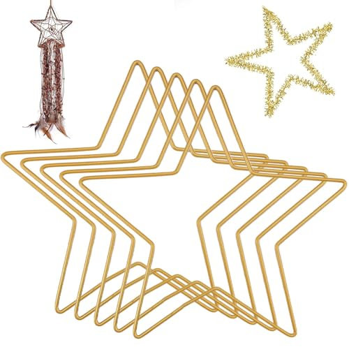 5 Piezas Anillos de Metal en Forma Estrella, 20cm Macramé Marco Pentagrama Atrapasueños, Aros Decorativas de Navidad en Metal, Aros Metalicos Manualidades, para Año Nuevo, Corona, Decoración de Boda