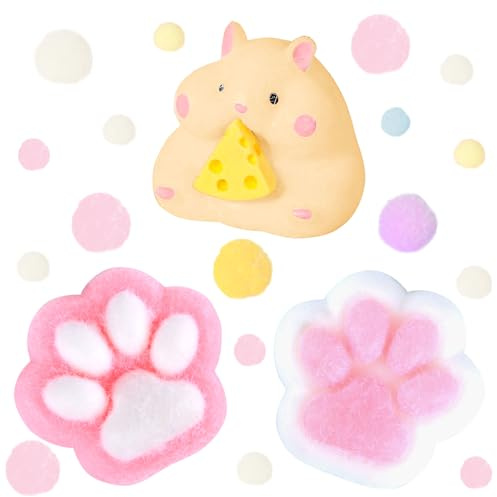 AWAVM 3-teiliges flauschiges Hamster-Spielzeug, Katzenpfote, Spielzeug, Stressabbau, Angstlinderung, tragbar