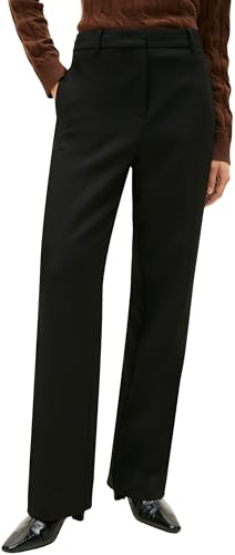 Tommy Hilfiger Pantalón de Tela Mujer Relaxed Straight Fit, Negro (Black), 36