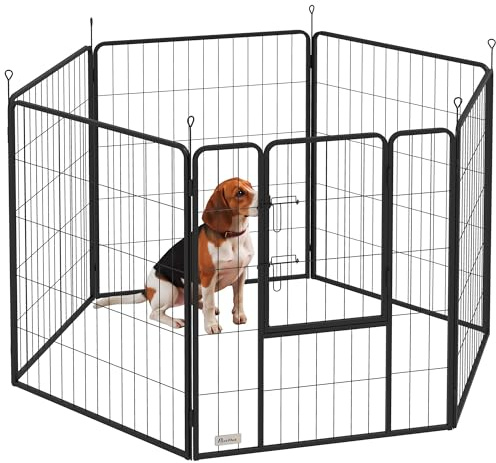 PawHut Welpenlaufstall Faltbar für Mittlere Hunde 6-teilig 100 cm Grau | Abschließbare Tür, Stahl, Hundelaufstall, Welpenauslauf, Drinnen Draußen, Camping, Garten, Aufbau Werkzeugfrei