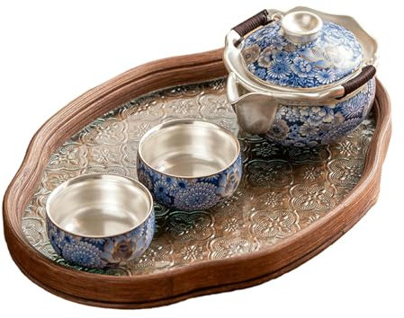 Der tragbare Topf mit Silber blühenden Blumen, Haushalt Kung Fu Tee Keramik Tee-Set - ein Topf, zwei Tassen + Begonie Platte
