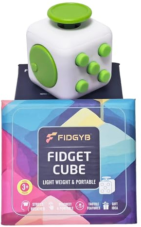 FIDGYB Fidget Cube Anti-Stress-Würfel für Erwachsene & Kinder, glattes, leises sensorisches Spielzeug bei Angstzuständen, Fokus & ADHS [Weiß & Grün]
