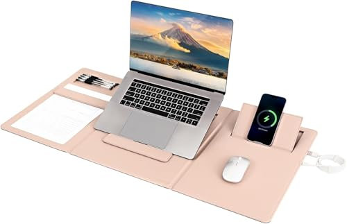 Grand tapis de souris 4 en 1 avec chargement sans fil 15 W, en cuir synthétique, certifié Qi, 89,4 x 43,9 cm, grand tapis de souris pour MacBook, ordinateur portable, bureau