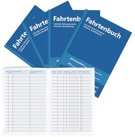 Set of 4 logbooks, 40 pages, A5 logbook, car, logbook, truck, tax office, recognised for separating business and private journeys