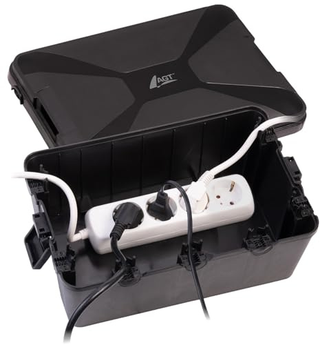 AGT Extragroße Kabelbox: Extra-große Kabelbox mit 7 Öffnungen, 32 x 22 x 13 cm, IP54, schwarz (für Verlängerungskabel, Kabelsicherheitsbox, Garten)