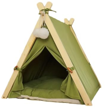 SECWL Maison pour Chat Portable gâtez Votre Compagnon à Quatre Pattes ! Tente tipi en Bois Massif avec Tapis épais et Niche Portable pour Chien.