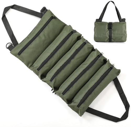 EDLMKM TTool Roll Bag Oxford Cloth, Heavy Duty Tool Organizer with 5 Zipper Pockets, Canvas Tool Bagg, Small ToolBag for Men, Roll Up Tools Storage for Dad, Mechanic, Electrician and Hobbyist