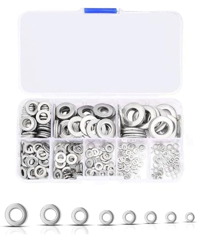 TPZORJX 180Pcs Rondelles Plates inoxydable, Rondelles Acier Inoxydabl 304 pour L'étanchéité Vis Bagues D'étanchéité,8 Tailles Rondelle inox pour vis et boulons(M2 M2.5 M3 M4 M5 M6 M8 M10)