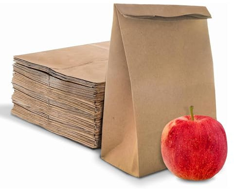 Kraftpapiertüten, 50 Stück Papiertüten Klein, Braun Papiertüte Geschenktüten, Kraftpapierbeutel, Butterbrottüten, Bäckertüten zum Hochzeit Party, Befüllen Geschenkverpackung - 21 x 12 x 7 cm