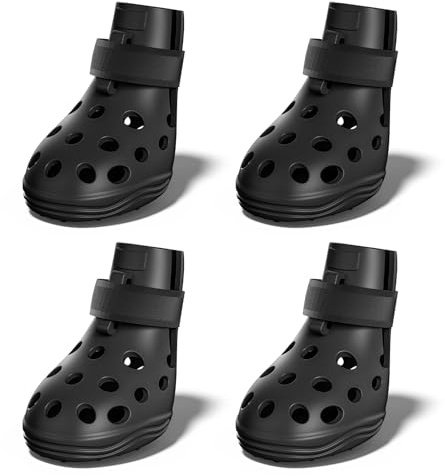 Dog Shoes for Hot Pavement, Breathable Dog Boots Paw Protectors with Adjustable Straps & Non-Slip Sole, Easy On & Off, Waterproof, Easy-Cleaning (Black, L)
