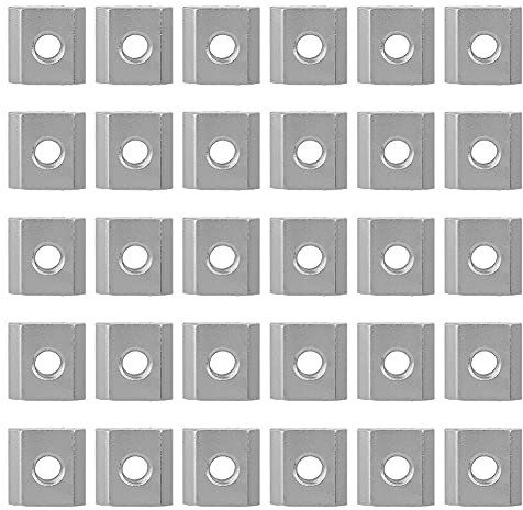 T-Nutenstein-Set der Serie 30, hochwertiger T-Gleitmuttern-Gewindebefestigungselemente aus Karbonstahl für Aluminiumprofil-Extrusionsnut, 30 Stück, Silber, 16 x 16 x 16 mm (M6)