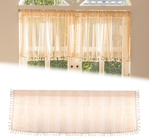 Tenda da cucina boho a righe, stile rustico, 148 x 46 cm, tenda corta, per piccole finestre, cucina, soggiorno, casa di campagna, caffè, bagno, camera da letto