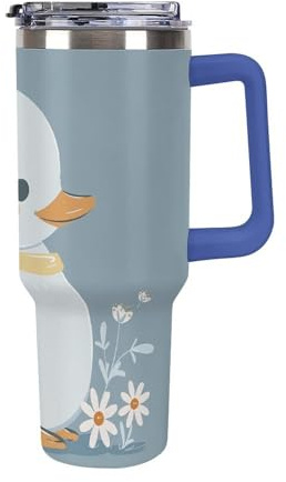 DWTJKMS Little White Duck Gobelet en acier inoxydable étanche de grande capacité avec poignée et paille – Tasse isotherme à double paroi sous vide – Réutilisable – Garde au froid ou au chaud – Style