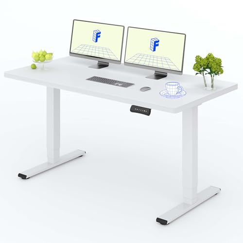 FLEXISPOT Höhenverstellbarer Schreibtisch mit 25 mm einteiliger Tischplatte, Elektrischer Schreibtisch mit Dual-Motor, 3-Fach Teleskop, 160 kg Tragkraft (140x80cm, weiß+weiß)