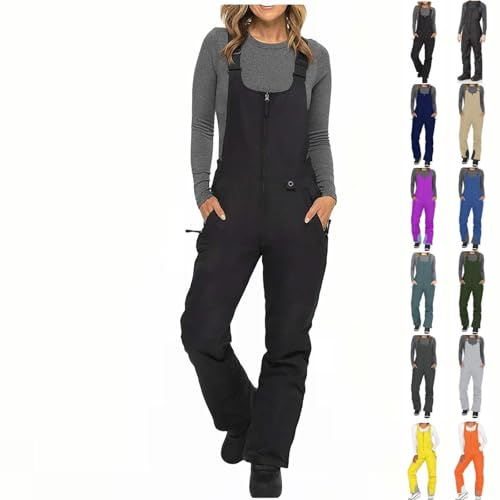 PAIDAXING Pantalon de ski imperméable pour homme et femme - Fermeture éclair thermique - Coupe-vent - Taille haute - Salopette de ski - Salopette de randonnée en plein air avec poches, 1-Noir, 5XL