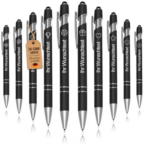 Gravurmaster Kugelschreiber Personalisierter mit Gravur,10–1000 STK 2-in-1 Ergonomisch Kugelschreiber mit Touchpen Wunschtext,Geschenk für Business,Büro,Schule & Vertragsunterzeichnung,10 STK
