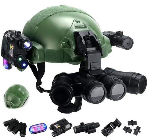 LZAQHMT Rápido Táctico for Niños Casco Conjunto con Visión Nocturna Cuatro Ojos, Linterna Multifuncional Casco Airsoft Niño for CS, Caza, Cosplay Equipo(RG)