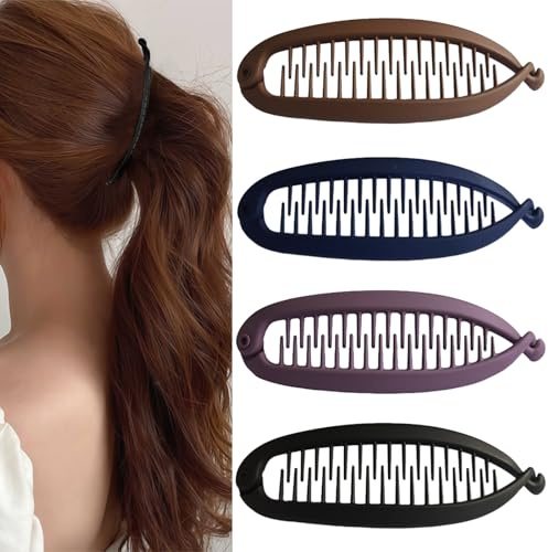 4 Pinzas de Pelo de Plátano Horquillas Con Clip de Plátano Retro Banana Clip Horquillas Grandes Accesorios Pelo Mujer Accesorios para el Cabello de Mujer 4 Colores Adecuadas para Mujeres y Niñas