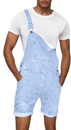 Cexiakong Salopette corta da uomo, in jeans, tinta unita, con bretelle, salopette corte in denim, tuta baggy a gamba dritta, pantaloni da lavoro con tasche, pantaloni jeans alla moda, streetwear