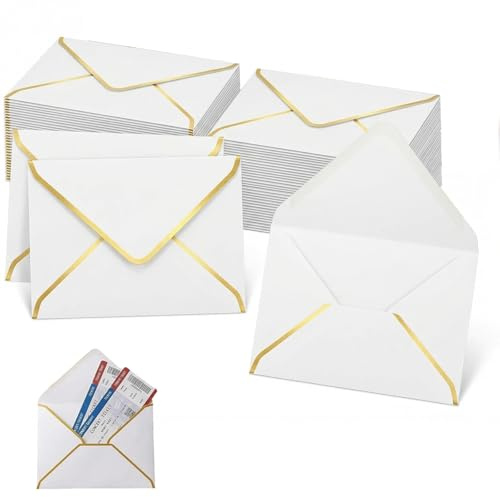 50 Stück 13,5x18,5 cm, Luxuriöse Kraftpapier Umschläge Mit Goldfolienrand, Selbstklebend Für Hochzeiten Geburtstage Partys