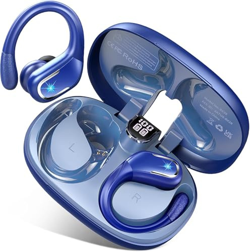Wireless Earbuds Sports, 75H Running Earphones with Earhook for Gym Workout | HiFi Stereo Ear Buds, 4 ENC Noise Cancelling Mic, USB-C, LED Display, IP7 Waterproof Bluetooth Earphones, for Android iOS