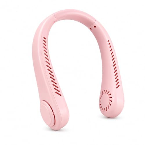MUNTRADE Ventilador de Cuello Portátil Rosa Recargable USB | Batería 800 mAh, 3 Velocidades, Personal Manos Libres, Verano, Viajes y Oficina