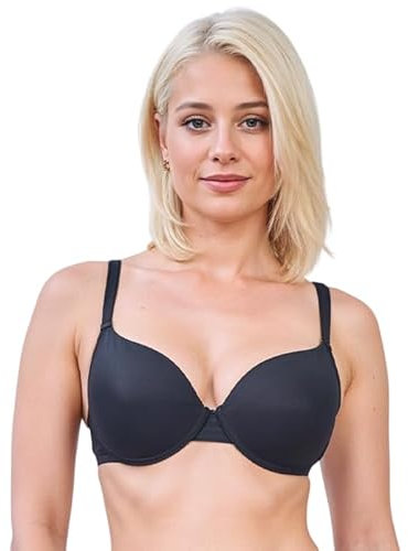 GA COMMUNICATIONS Women’s T-Shirt Bra Underwired Padded Full Cup – Seamless Everyday Comfort Lingerie with Moulded Cups, Adjustable Straps & Full Coverage Support[Black,34 DD]