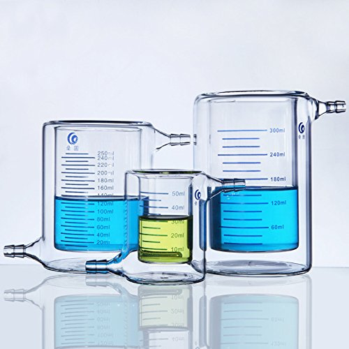 Glass Beaker Glass Jacketed Beaker Double Layer Glass Beaker Lab Jacketed Reaction Beaker Chemistry Science Lab Equipment 3.3 Borosilicate Glass Flask 50ml - 2000ml (500ml)