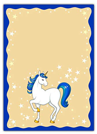 Kinder Motivpapier Briefpapier süßes blaues Einhorn mit Sternen (MPA-5192, DIN A4, 25 Blatt)