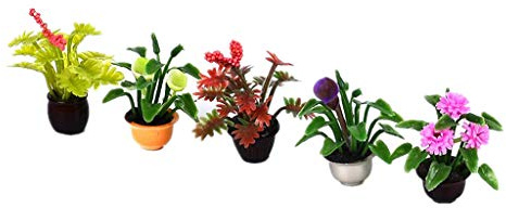 Perfeclan Puppenhaus Zubehör Pflanzen Set Puppenstube Pflanztöpfe - Deko Zubehör für Puppenstube & Gartenlandschaft- 5er Set Miniatur Pflanztöpfe 1:25