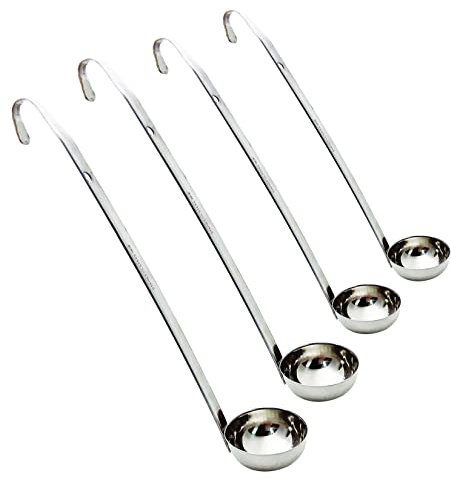 Markeny - Cucharón de acero inoxidable con mango de metal y borde de verter, juego de cucharones para cocinar salsa de sopa (4 unidades)