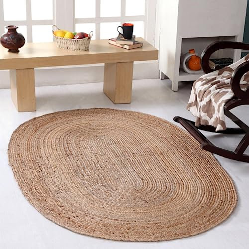 Second Nature Online - DHAKA Jute Area Rug | 100% Natural Fiber | Hand Woven | Ethical Trade | Eco-Friendly (Oval - 75 x 120 cm)