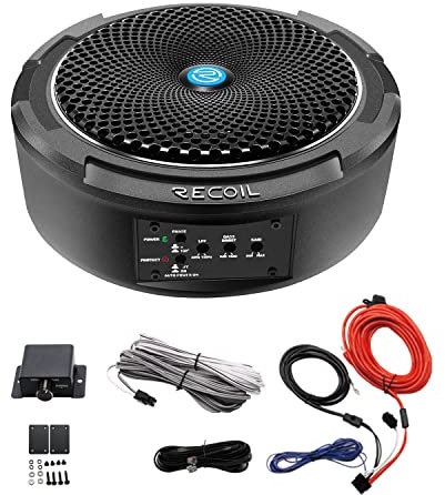 RECOIL SL1708 400 Watt 8 Under-Seat Slim Amplified Car Subwoofer+Wire Kit