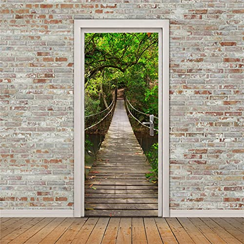 A.Monamour Pegatinas Decorativas de Puerta Autoadhesivo 3D Puente A La Jungla Parque Nacional Khao Yai Tailandia Vinilo para Puertas Mural PVC Pegatinas de Pared Foto Poster 85 x 200 cm