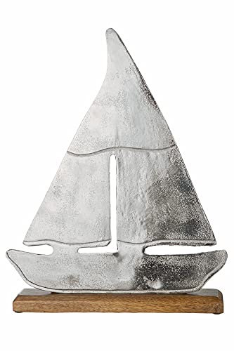 GILDE Schiff Segelboot aus Aluminium auf Sockel aus Mangoholz